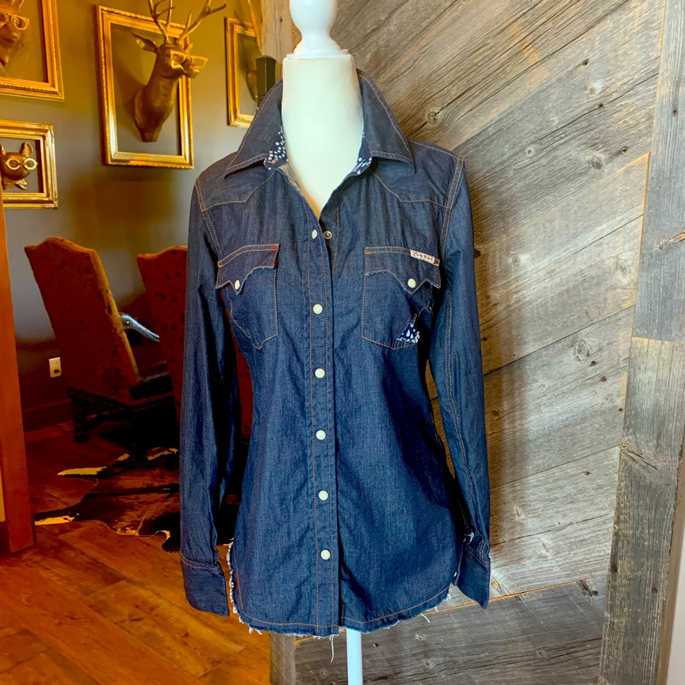 Lucky Brand Denim Western Pearl Snap Shirt Size S